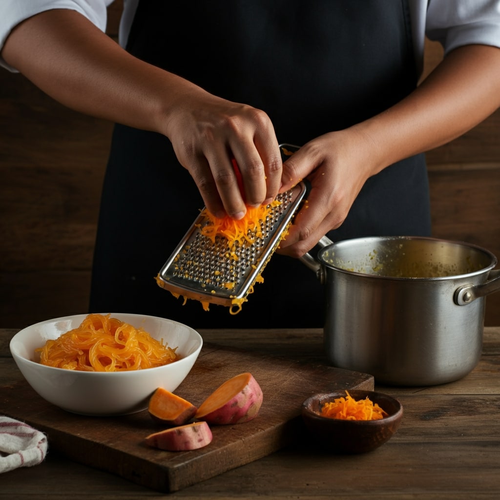 preparing Sweet Potato Ukoy with Palabok Recipe