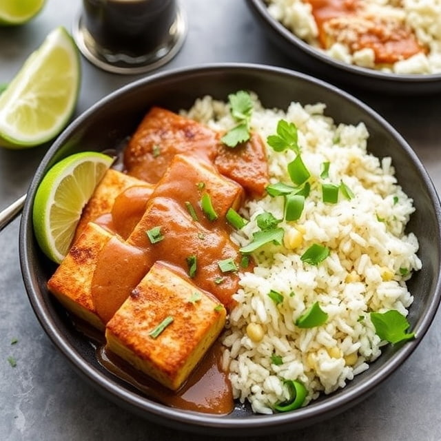 Baked tofu with peanut sauce