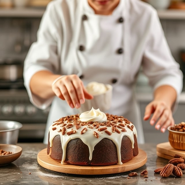 serving Decadent German Chocolate Pecan Pound Cake Recipe