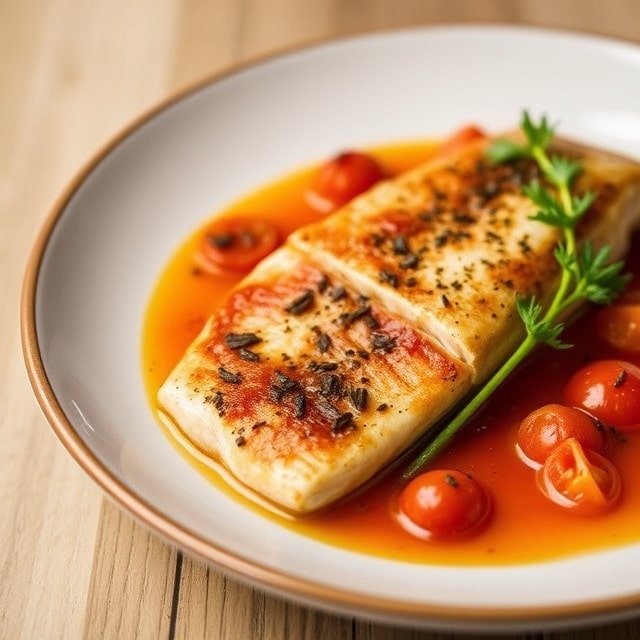 Tomato-poached fish with chile oil