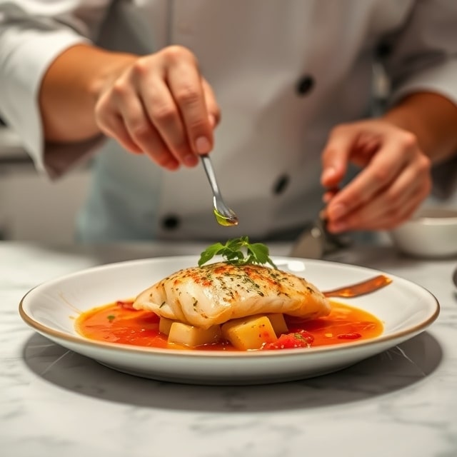 cooking Tomato-poached fish with chili oil